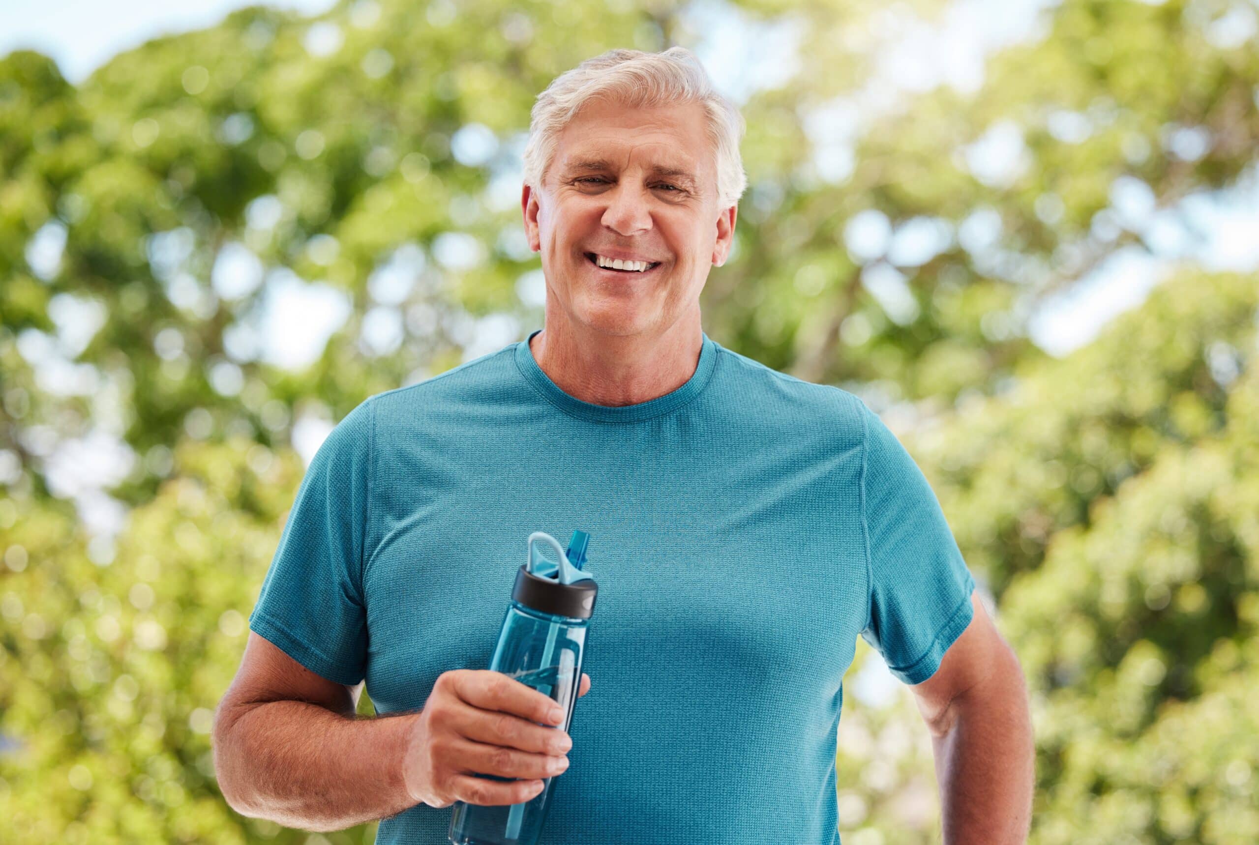 Fitness,,Garden,And,A,Senior,Man,With,Water,Bottle,,Exercise