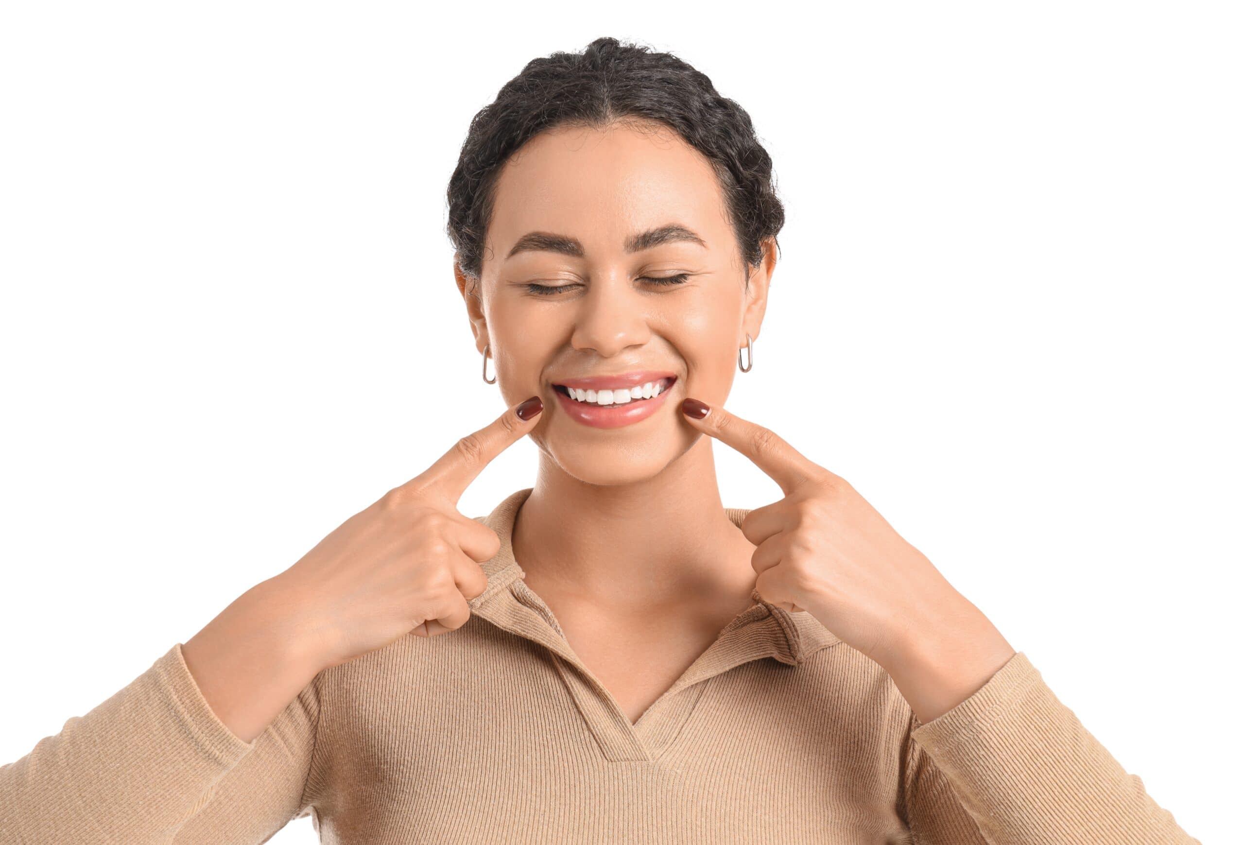 Smiling,Young,African-american,Woman,With,Healthy,Teeth,On,White,Background,